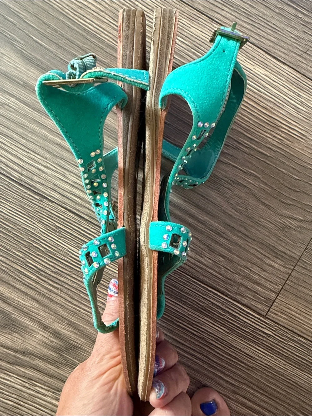 Daytrip Teal Jeweled T-Strap Sandals for Women